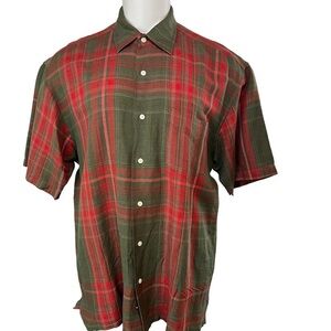Nautica shirt mens size XL short sleeve plaid classic fit Red Green (668)